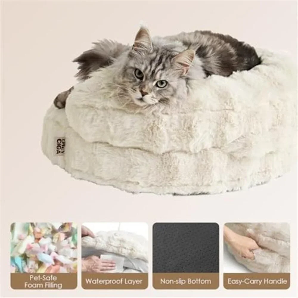 Soft Cat Couch Bed Small Dog Bed Washable Waterproof Non Slip Cream 23in